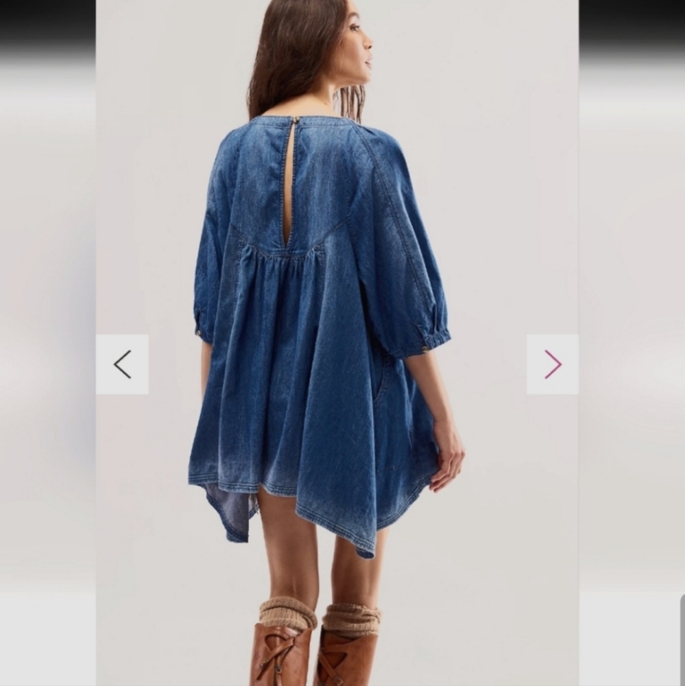 NWOT  Free People Memories Of You Denim Dress Oversized Bohemian Tunic